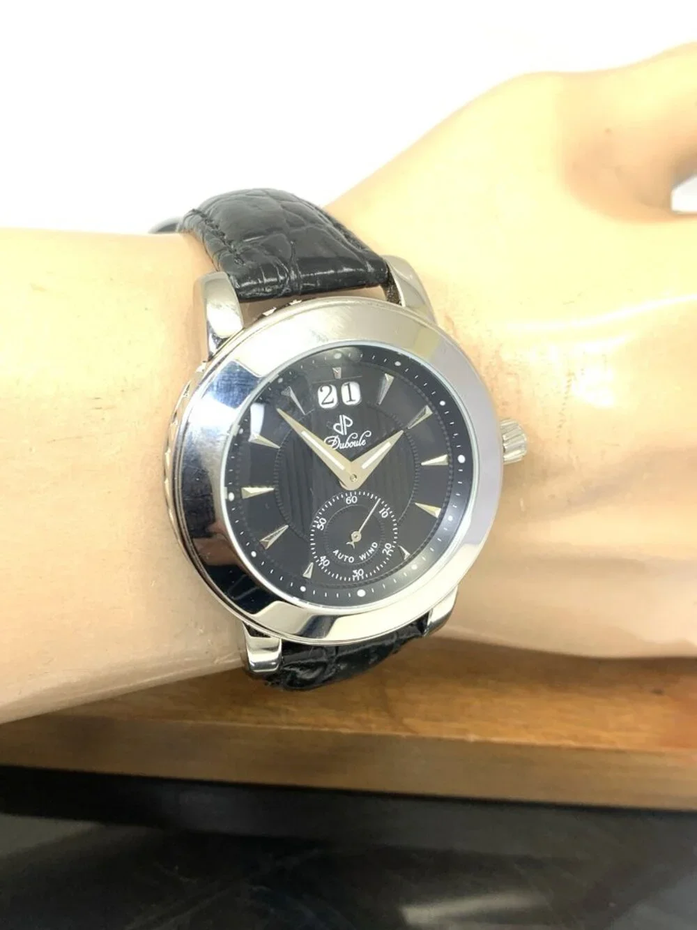 Duboule Men's Watch 2491-3 Automatic Black Dial Date Leather Strap 41mm